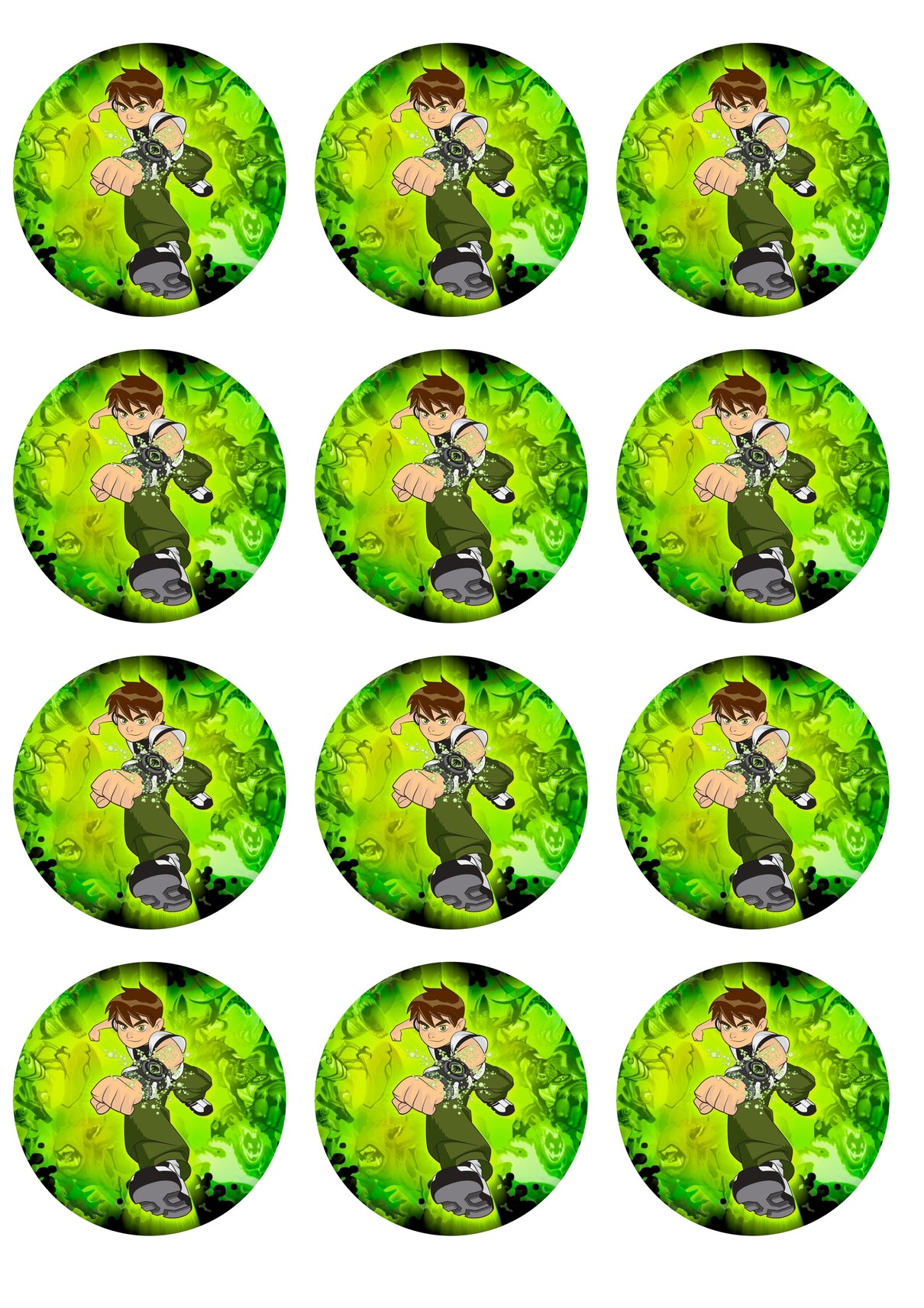 Imágenes comestibles para cupcakes con fondo verde de Ben 10 ABPID14783 