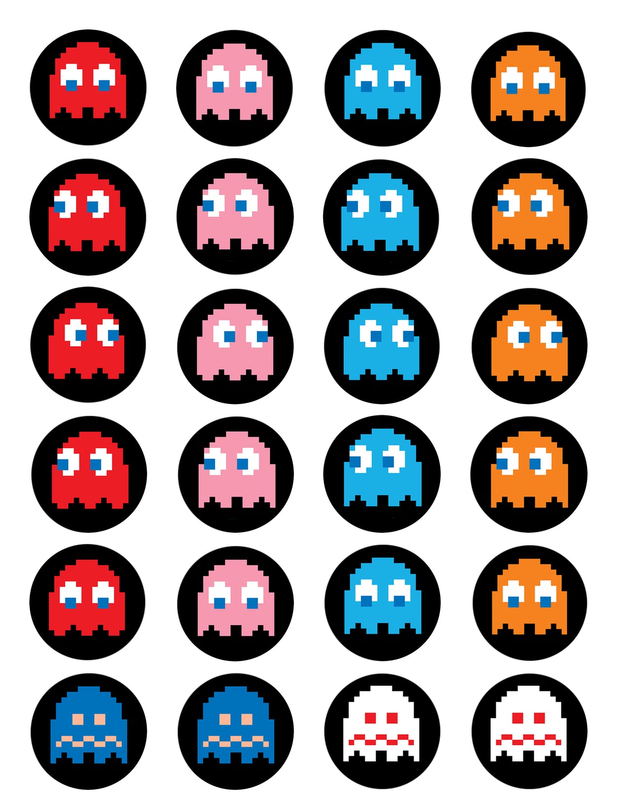 Pac-Man Ghosts Inky Pinky Blinky Clyde Edible Cupcake Topper Images ABPID14804