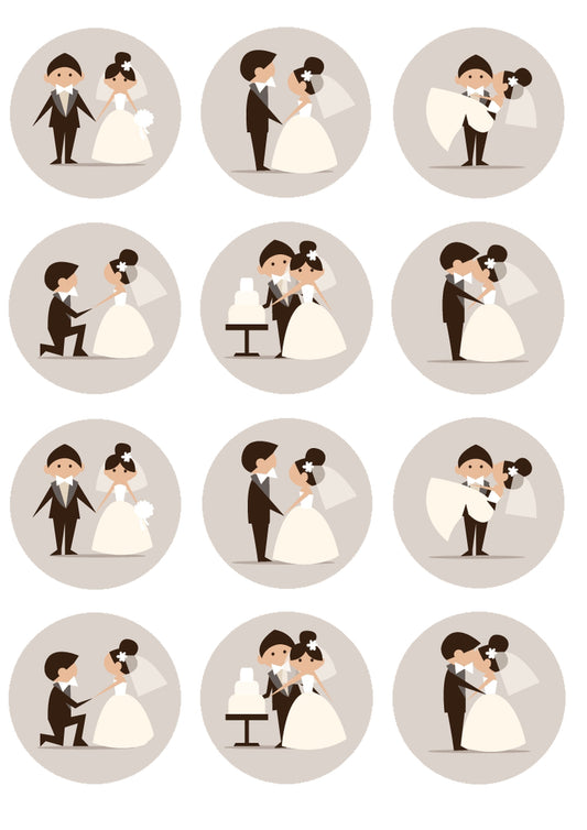 Wedding Bride Groom Holding Bride Kissing Cutting Cake Edible Cupcake Topper Images ABPID14812