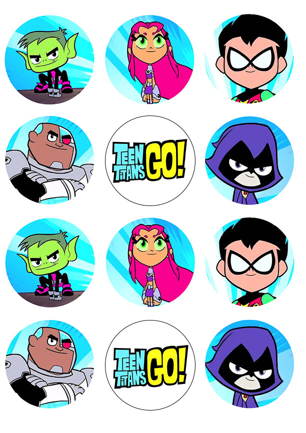 Teen Titans Go Beast Boy Starfire Robin Cyborg Raven Edible Cupcake Topper Images ABPID14813