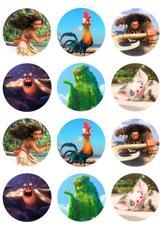 Disney Moana Te Fiti Tamatoa Maui Hei Hei Pua Edible Cupcake Topper Images ABPID14823