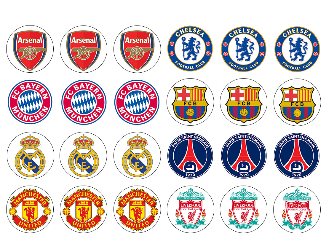 Soccer Club Logos Football Club Barcelona Chelsea Football Club Manchester United Arsenal F.C. Paris Saint Germain Edible Cupcake Topper Images ABPID14825