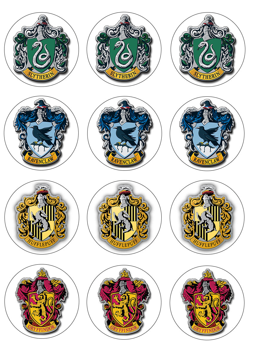 Harry Potter Hogwarts Crest Slytherin Ravenclaw Hufflepuff Gryffindor Edible Cupcake Topper Images ABPID14828