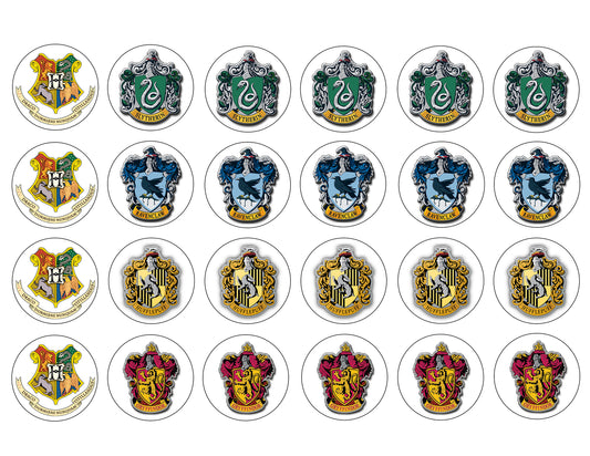 Harry Potter Hogwarts Crests Slytherin Gryffindor Hufflepuff Ravenclaw Edible Cupcake Topper Images ABPID14833