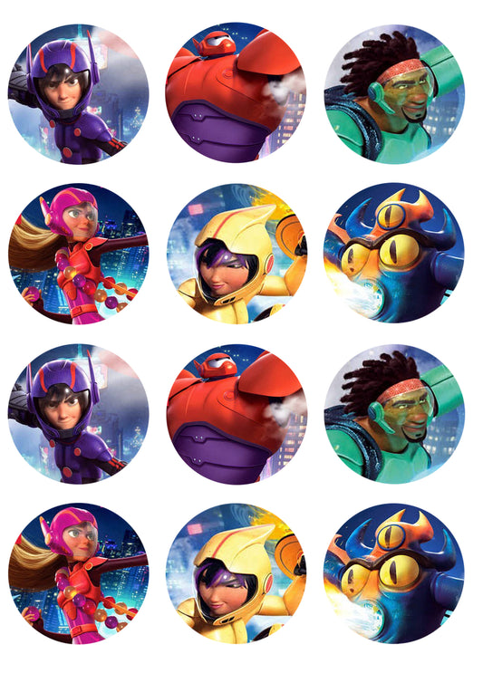 Big Hero 6 Disney Hiro Red Baymax Fred Honey Lemon Go Go Tomago Edible Cupcake Topper Images ABPID14834