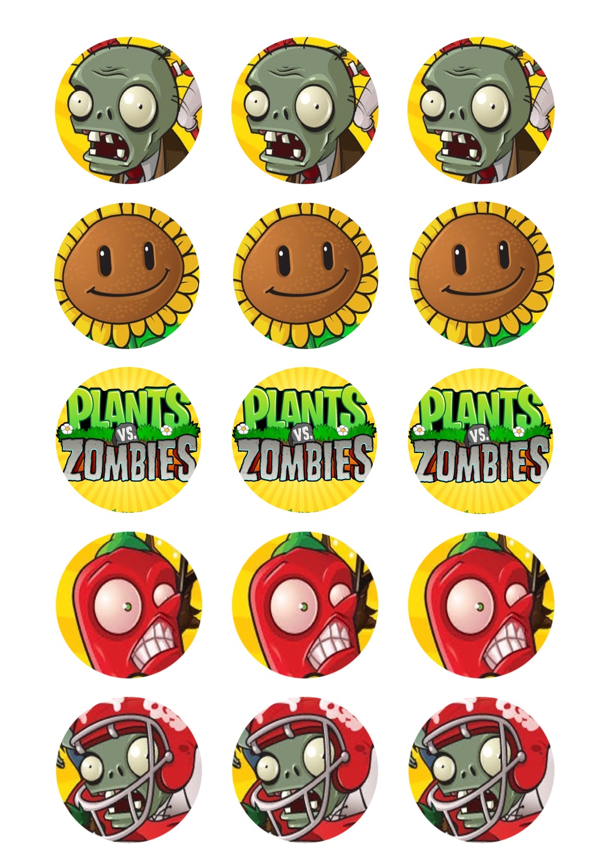 Plantas Vs Zombies Girasol Chile Pimiento Zombi Hostil Fútbol Zombi Comestible Cupcake Topper Imágenes ABPID14839 