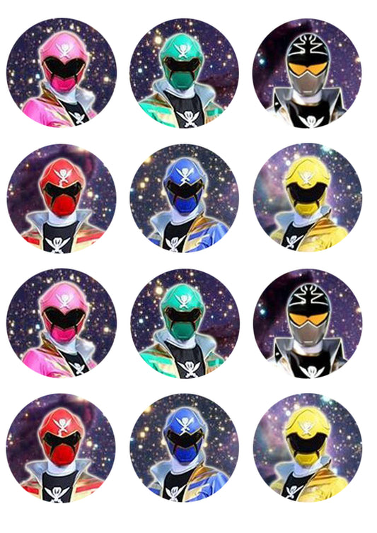 Power Rangers Pink Ranger Green Ranger Gold Ranger Blue Ranger Red Ranger Silver Ranger Cosmic Background Edible Cupcake Topper Images ABPID14845