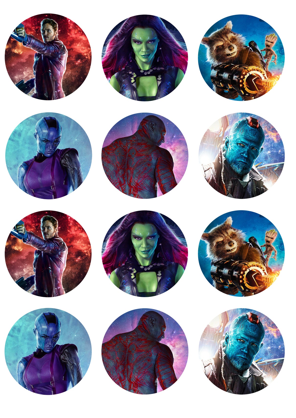 Guardians of Galaxy Gamora Star-Lord Thanos Nebula Raccoon Yondu Edible Cupcake Topper Images ABPID14846