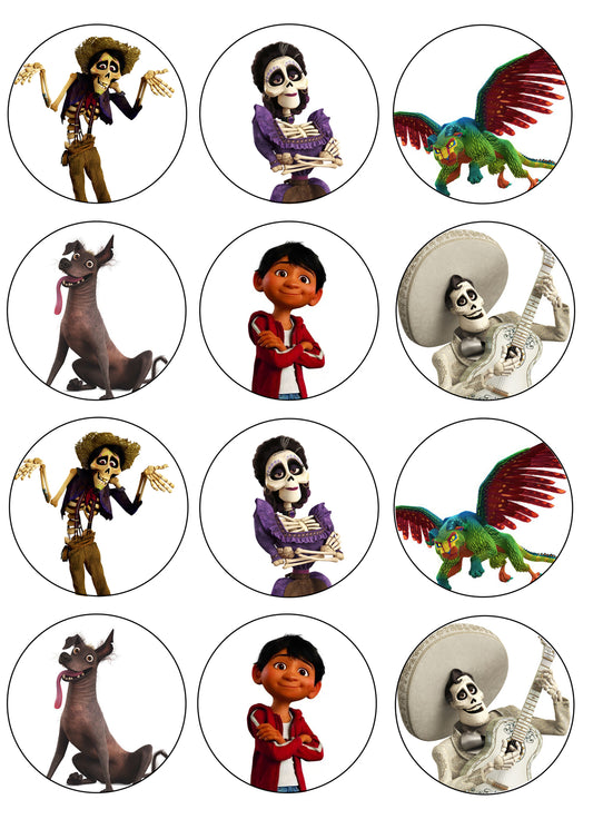 Coco Disney Miguel Imelda Rivera Hector Ernesto De La Cruz Pepita Dante Edible Cupcake Topper Images ABPID14852