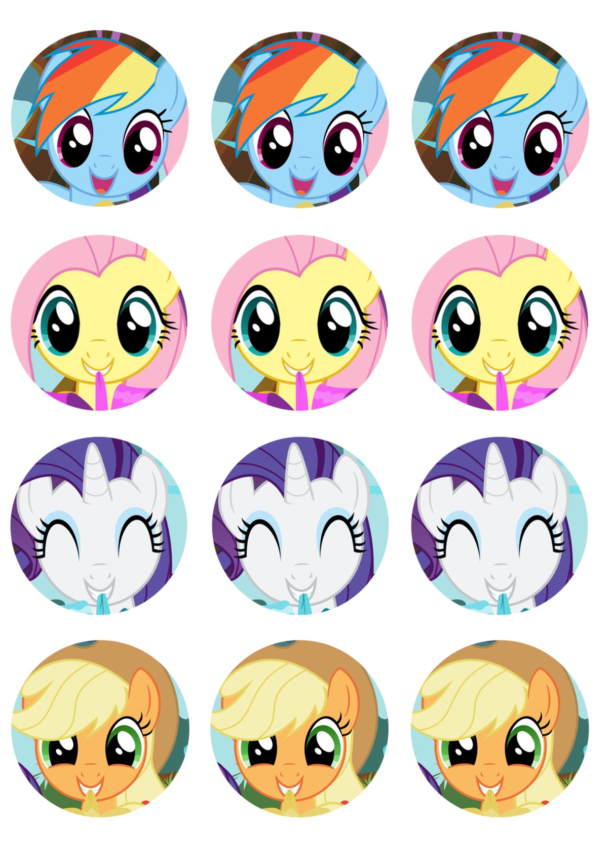 My Little Pony Rainbow Dash Fluttershy Pinkie Pie Rarity Edible Cupcake Topper Images ABPID14862