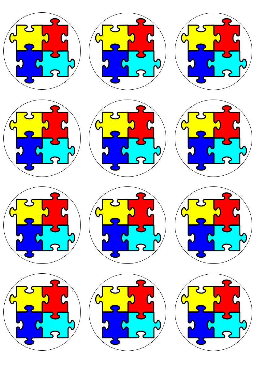 Imágenes de decoración comestible para cupcakes con piezas de rompecabezas de apoyo a la concientización sobre el autismo ABPID14865 