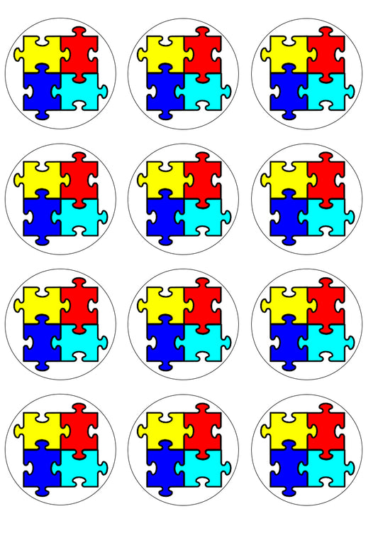 Autism Awareness Support Puzzle Pieces Edible Cupcake Topper Images ABPID14865