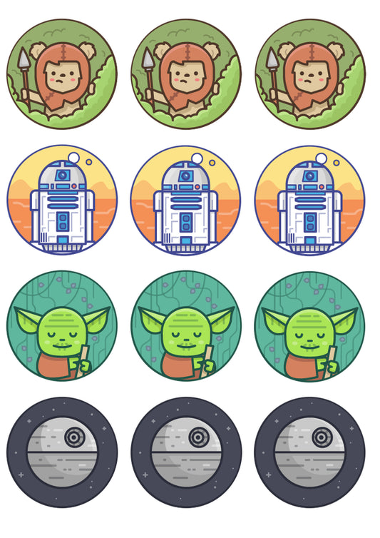 Star Wars Cartoon Chewbaca R2-D2 Yoda Edible Cupcake Topper Images ABPID14879