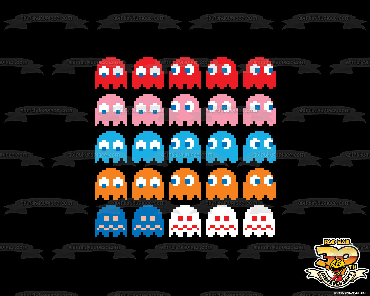 Pac-Man 30th Anniversary Ghosts Inky Pinky Blinky Clyde Edible Cake Topper Image ABPID14993