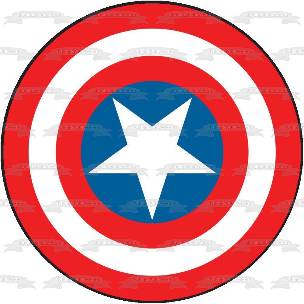 Imagen comestible para decoración de tarta con el logotipo de Marvel Avengers Capitán América Sheild ABPID15102 