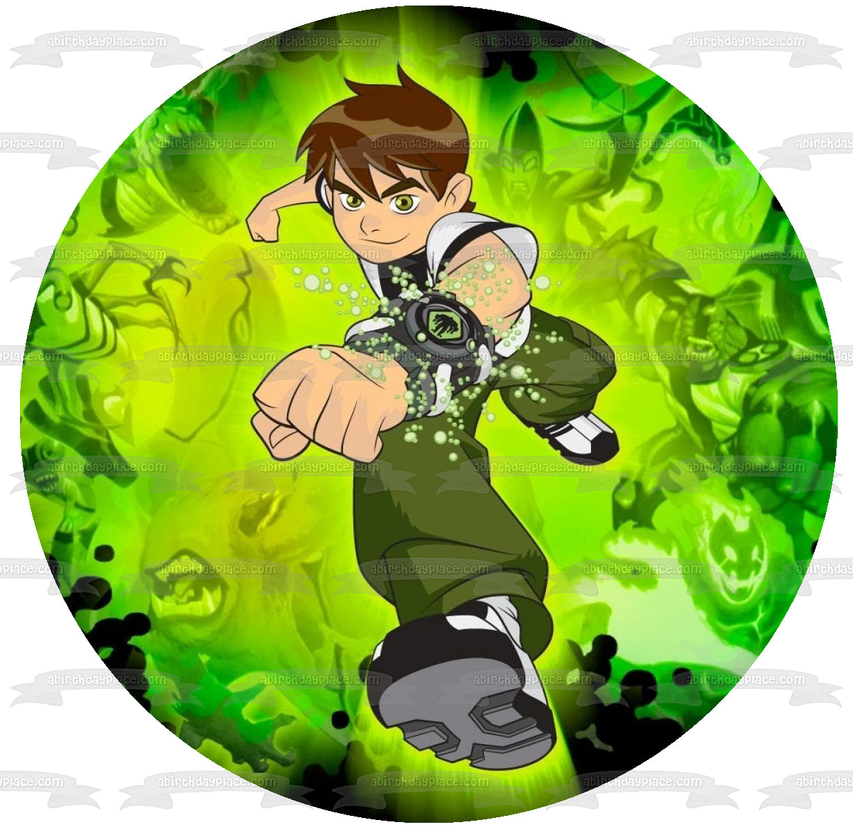 Ben 10 Alien Madness Ben Tennyson Fondo verde Imagen comestible para decoración de tarta ABPID15217 