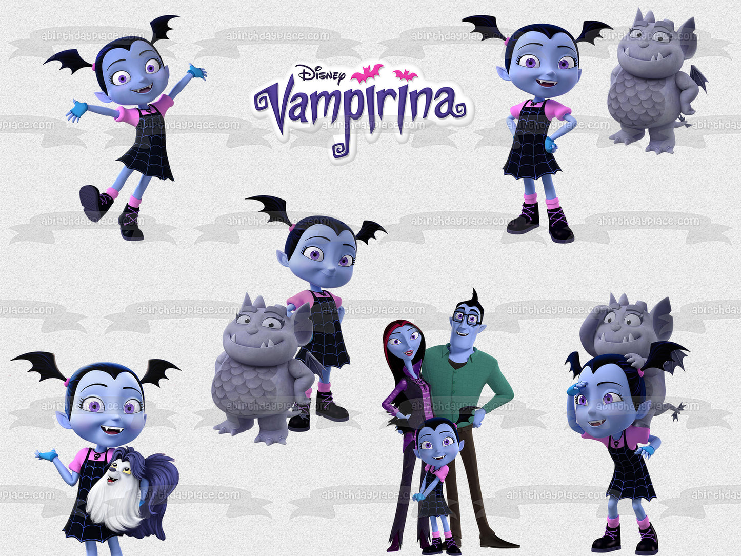 Disney Vampirina Gregoria Oxana Hauntley Boris Hauntley Decoración comestible para tarta imagen ABPID15390 