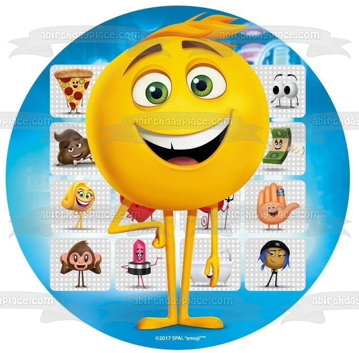 The Emoji Movie Surtido Emojis Poo Pizza Gene Jailbreak Hi-5 Mary Meh Edible Cake Topper Imagen ABPID21783 