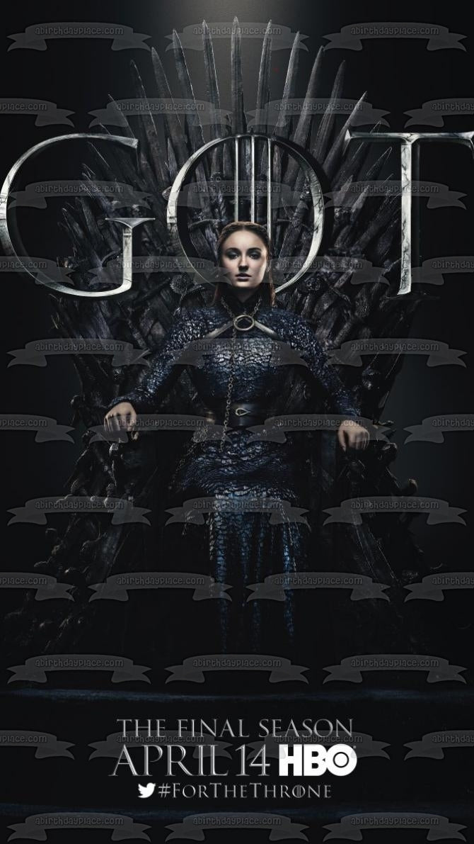 Juego de Tronos Sansa Stark Trono de Hierro Fondo Negro La Temporada Final Adorno Comestible para Tarta Imagen ABPID21820 