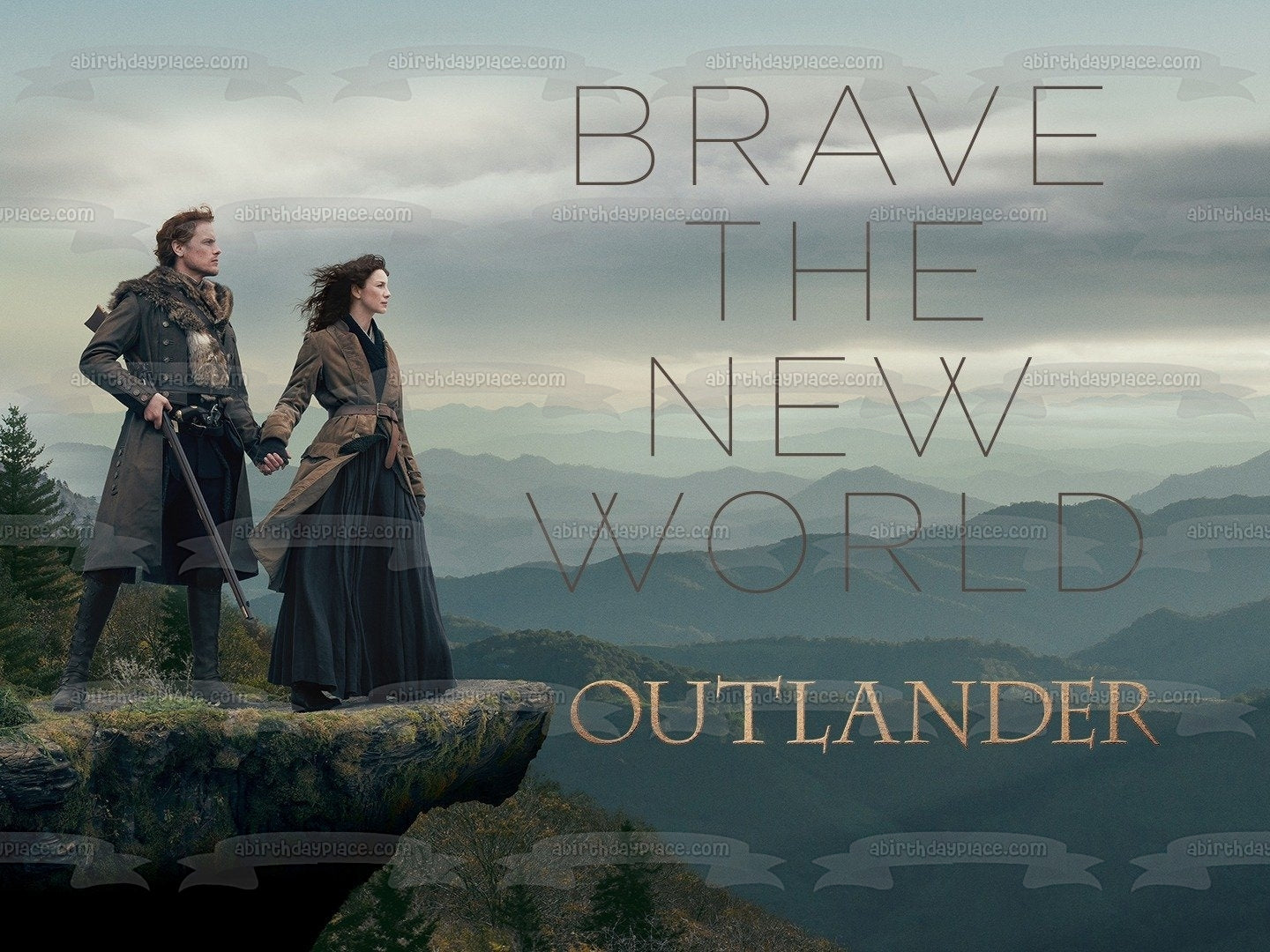 Outlander Claire Frasier Jamie Frasier Cima de la montaña Imagen comestible para decoración de tarta ABPID21845 