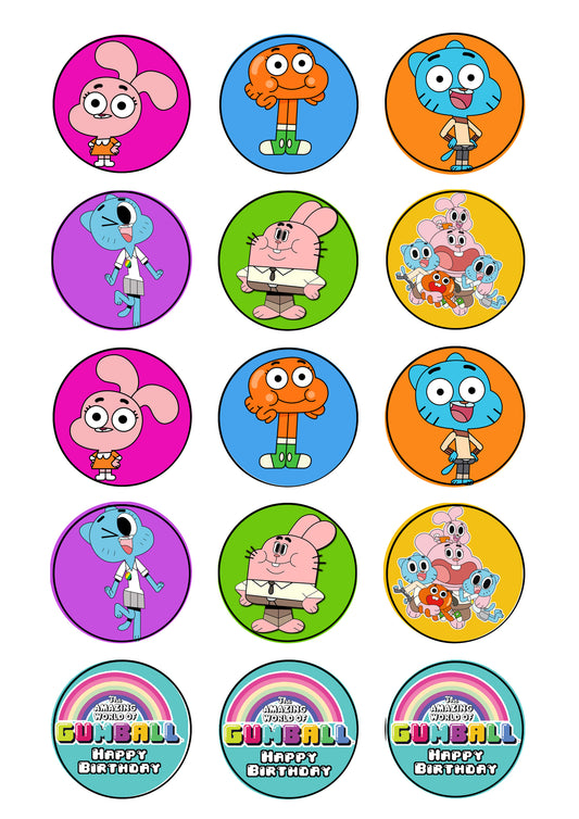 The Amazing World of Gumball Happy Birthday Darwin Anais Richard Nicole Edible Cupcake Topper Images ABPID21863