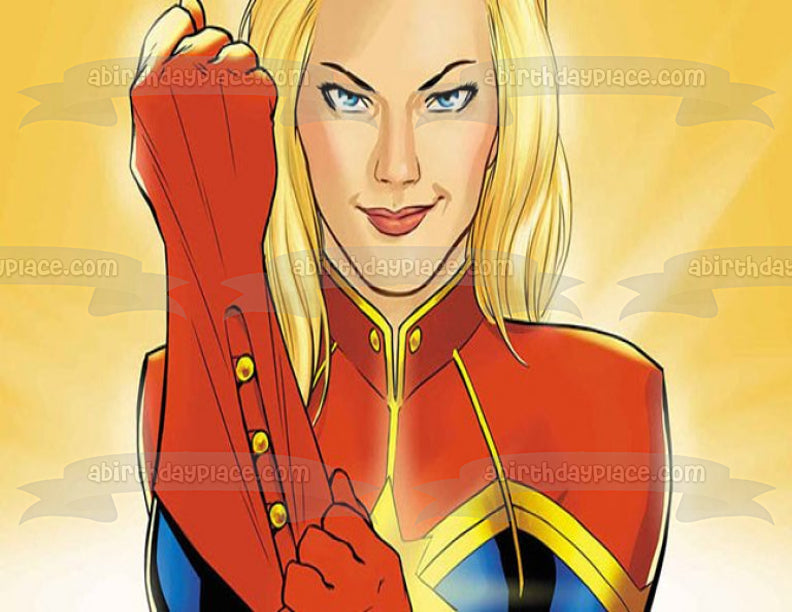 Marvel Captain Marvel Tan Background Edible Cake Topper Image ABPID21898