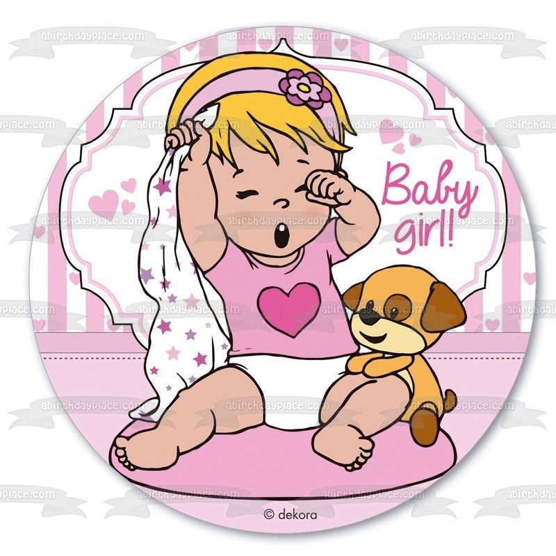 Baby Girl Baby Shower Estrellas Manta Cachorro Relleno Adorno Comestible Para Pastel Imagen ABPID21954 