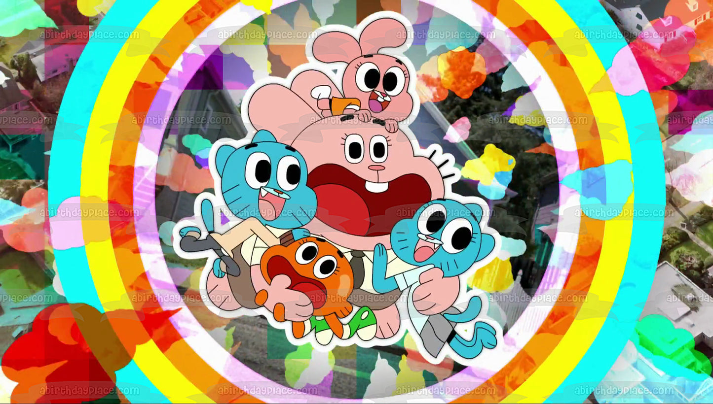 El asombroso mundo de Gumball Darwin Anais Richard Nicole Fondo colorido Imagen comestible para decoración de tarta ABPID21978 