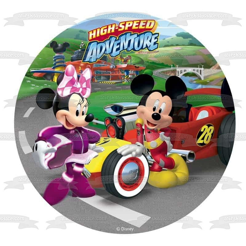 Disney Mickey Mouse and Friends Minnie Mouse High-Speed Adventure Race Car Edible Cake Topper Image ABPID21986