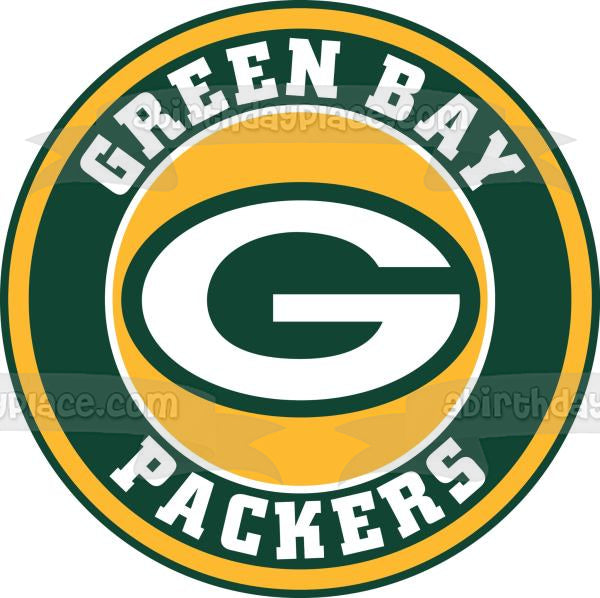 Logotipo de los Green Bay Packers, fondo verde y amarillo de la NFL, decoración comestible para tarta, imagen ABPID21989 