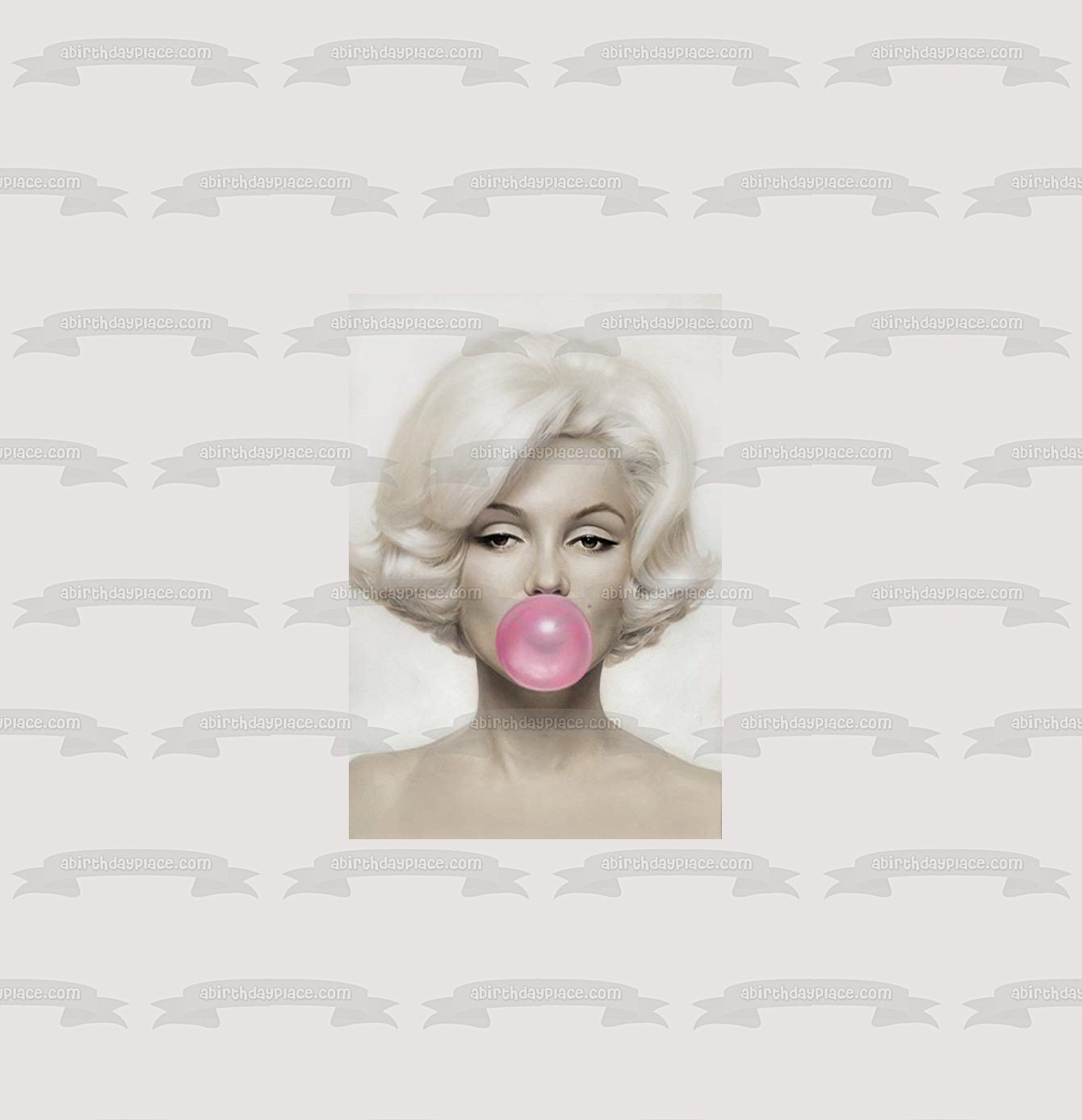 Imagen comestible para decoración de tarta de Marilyn Monroe soplando una burbuja de chicle ABPID22014 