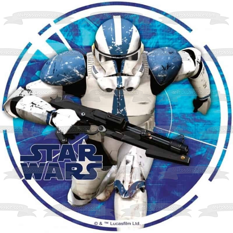 Adorno comestible para tarta con fondo azul de Star Wars Storm Trooper, imagen ABPID22025 