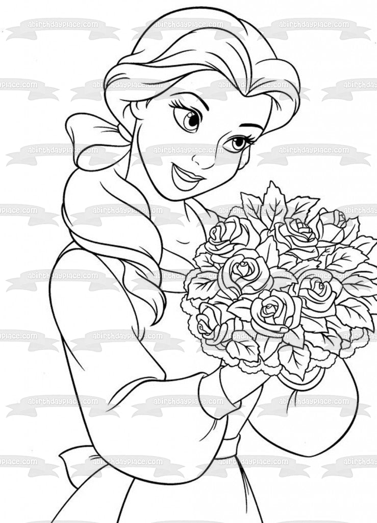 Disney Princess Beauty and the Beast Belle Flowers Black and White Edible Cake Topper Image ABPID22073