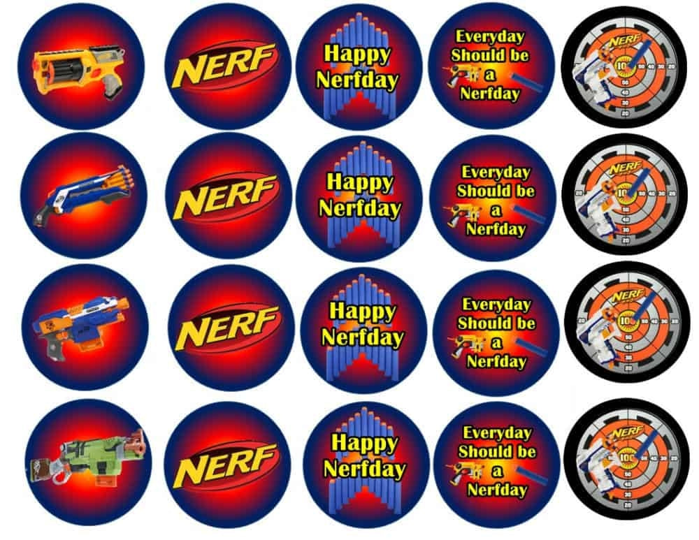 Happy NERF Day NERF Guns Darts Target Edible Cupcake Topper Images ABPID22137