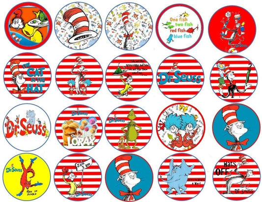 Dr. Seuss Book Covers Fox In Sox One Fish Two Fish Red Fish Blue Fish the Cat In the Hat the Grinch Edible Cupcake Topper Images ABPID24409