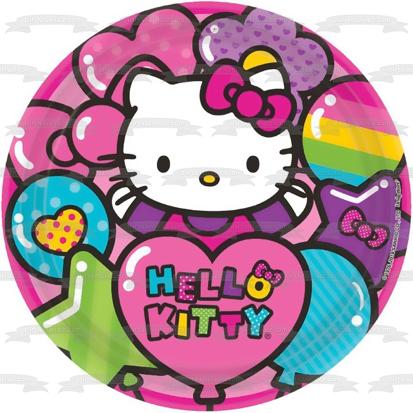 Hello Kitty Corazones Globos Estrellas Flores Adorno comestible para tarta Imagen ABPID25014 