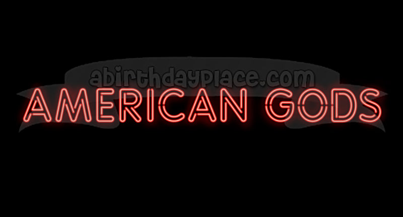 Imagen comestible para decoración de tarta con el logotipo de American Gods, fondo negro, ABPID26981 