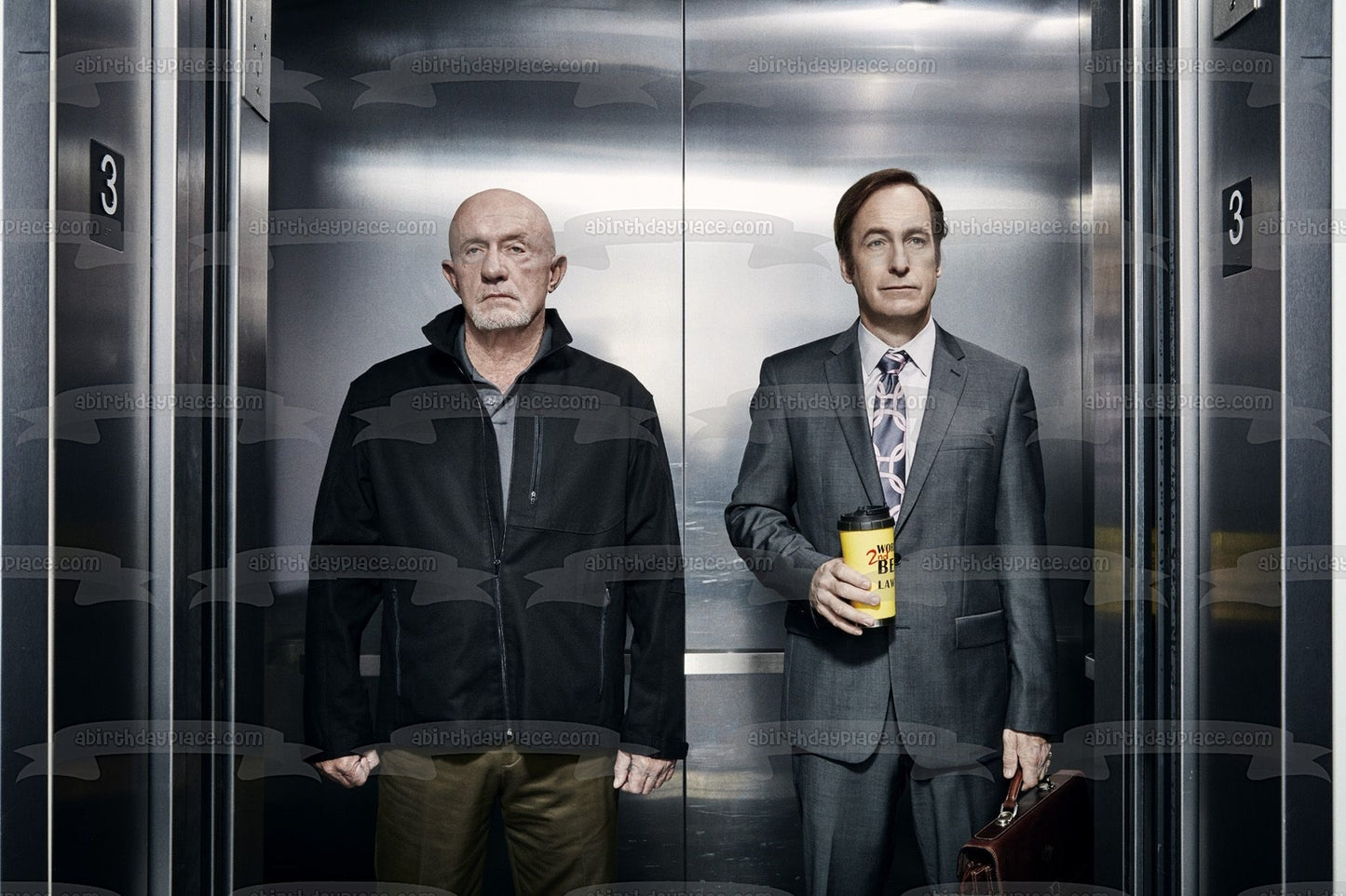 Better Call Saul Mike Ehrmantraut Saul Goodman Ascensor Decoración comestible para tarta Imagen ABPID27063 