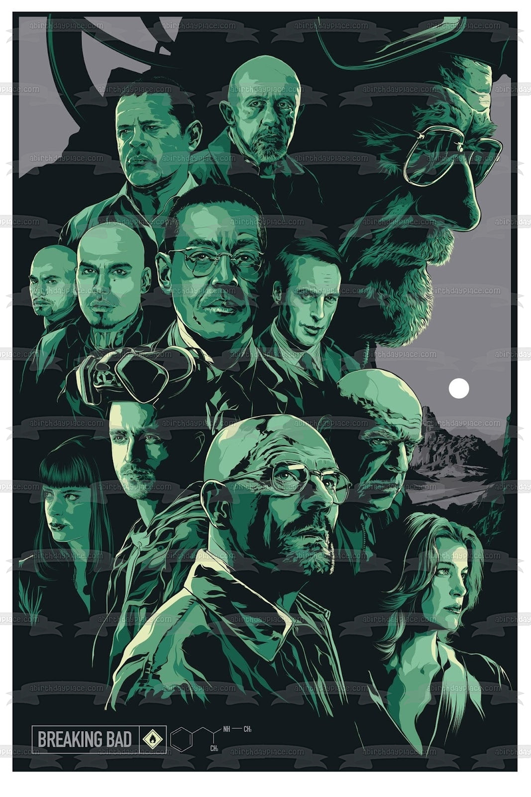 Breaking Bad Walter White Tuco Mike Ehrmantraut Gus Fring Jesse Pinkman Saul Goodman Jane Skylar White Hank Shrader Edible Cake Topper Image ABPID27075