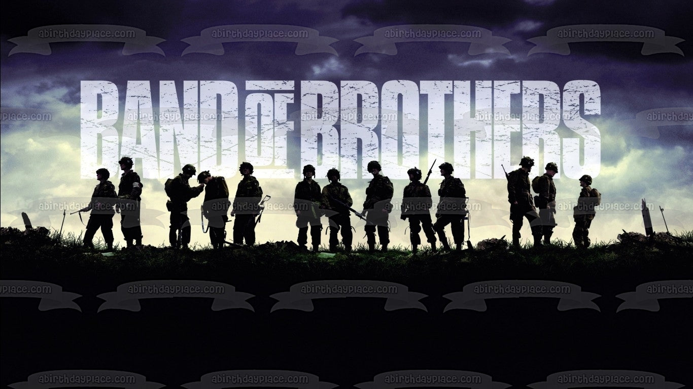 Band of Brothers Army Soldier Silhouettes Blue Sky Background Edible Cake Topper Image ABPID27111