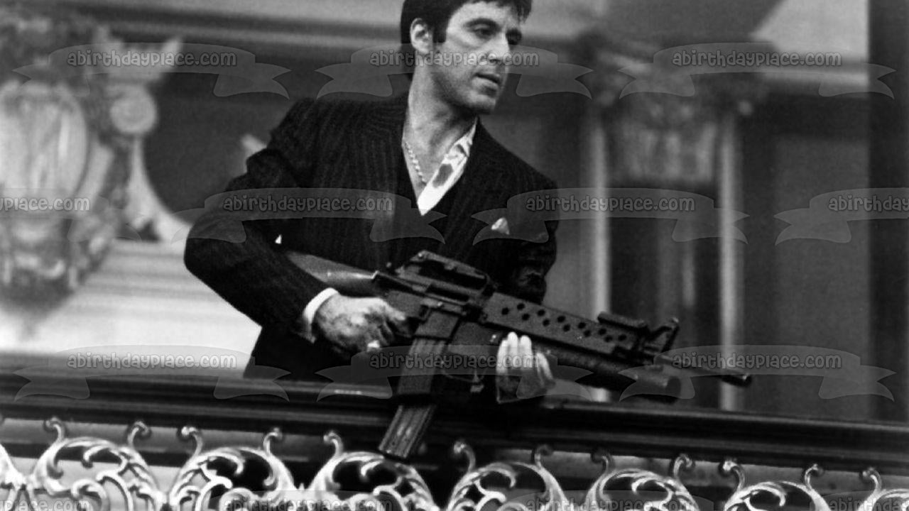 Scarface Tony Montana Black and White Machine Gun Edible Cake Topper Image ABPID27135