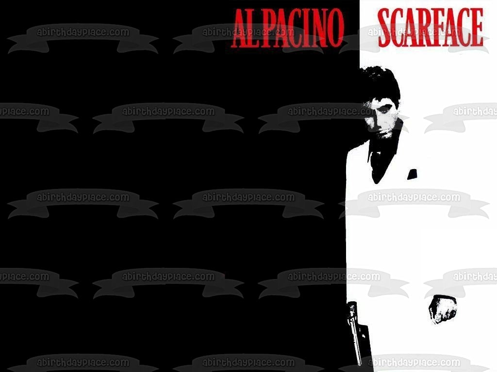 Caracortada Al Pacino Tony Montana Decoración comestible para tarta en blanco y negro Imagen ABPID27136 