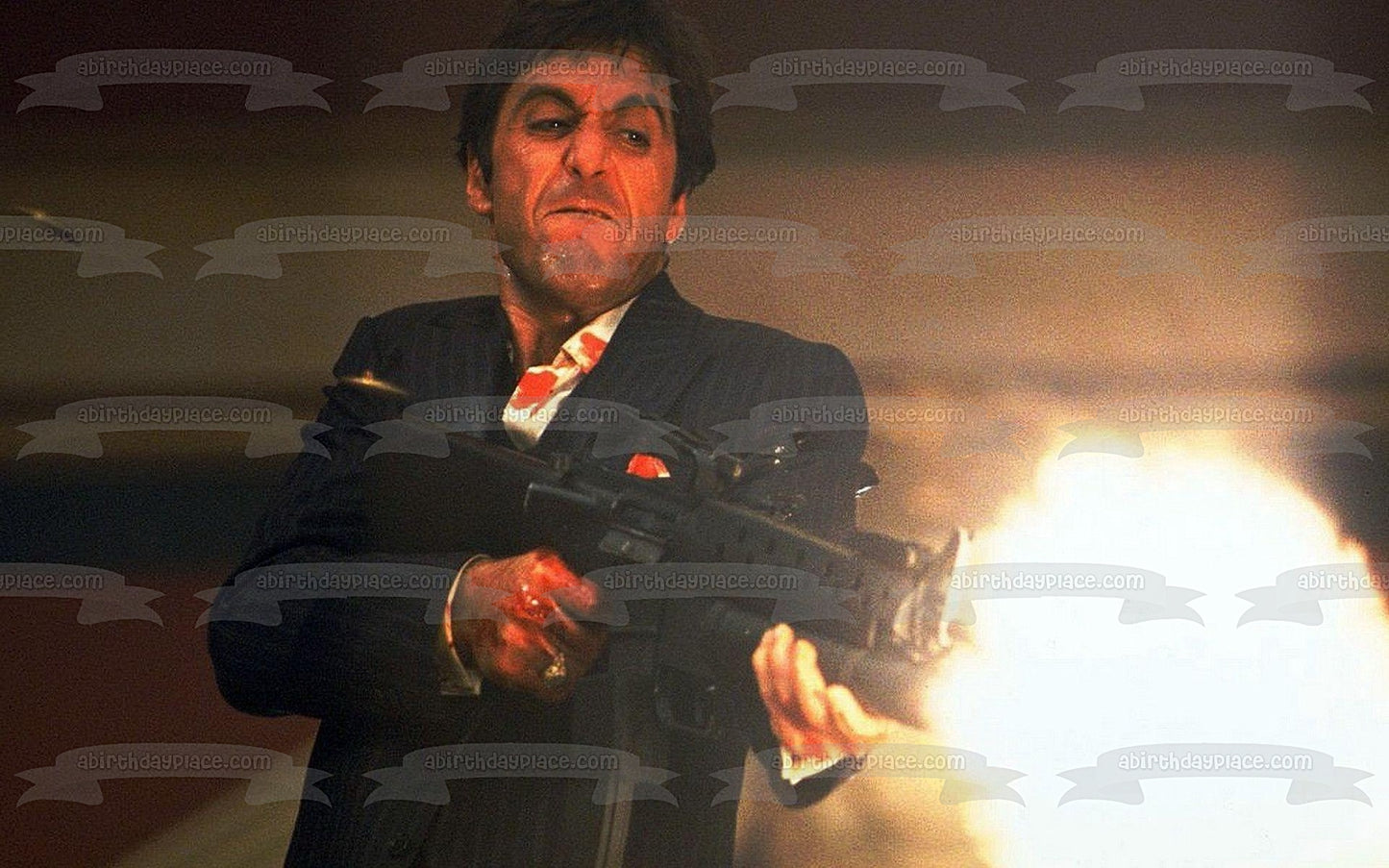 Caracortada Al Pacino Tony Montana Ametralladora Imagen comestible para tarta ABPID27137 