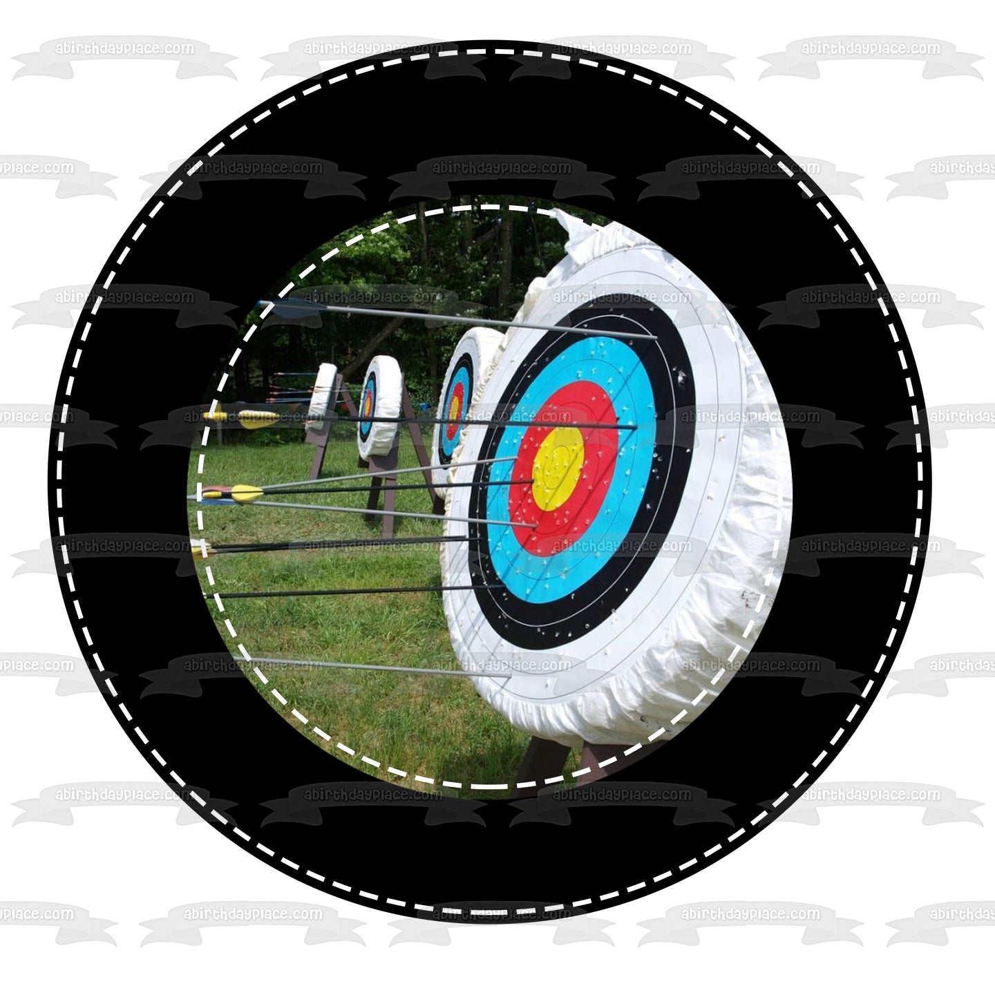 Archery Sports Targets Arrows Black Circular Edge Edible Cake Topper Image ABPID27205