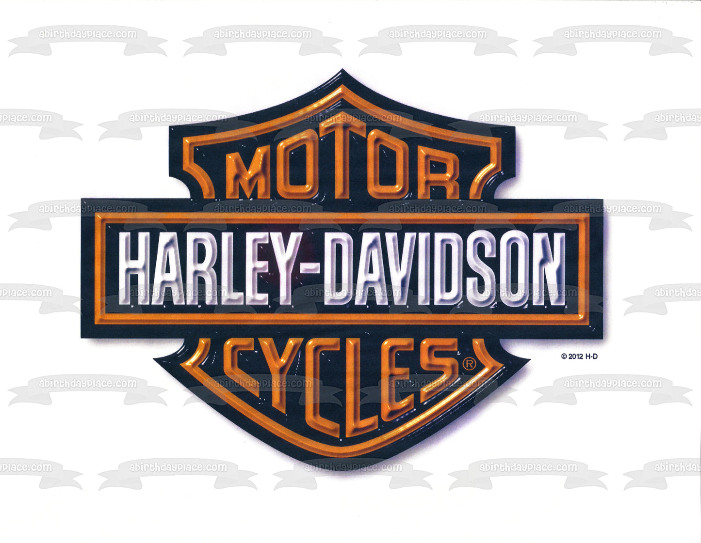 Adorno comestible para tarta con apariencia metálica con logotipo naranja de Harley Davidson, imagen ABPID27240 