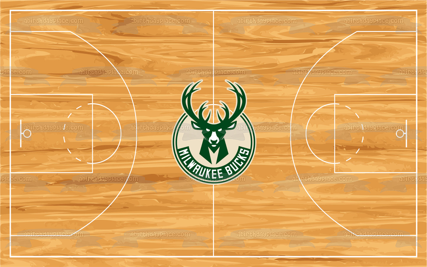 Logotipo de los Milwaukee Bucks, fondo de cancha de baloncesto de la NBA, decoración comestible para tarta, imagen ABPID27327 