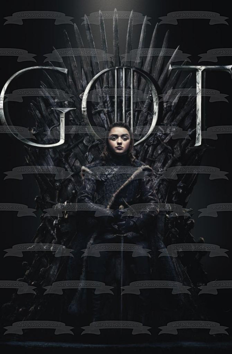 Game of Thrones Arya Stark Iron Throne Black Background Edible Cake Topper Image ABPID27342