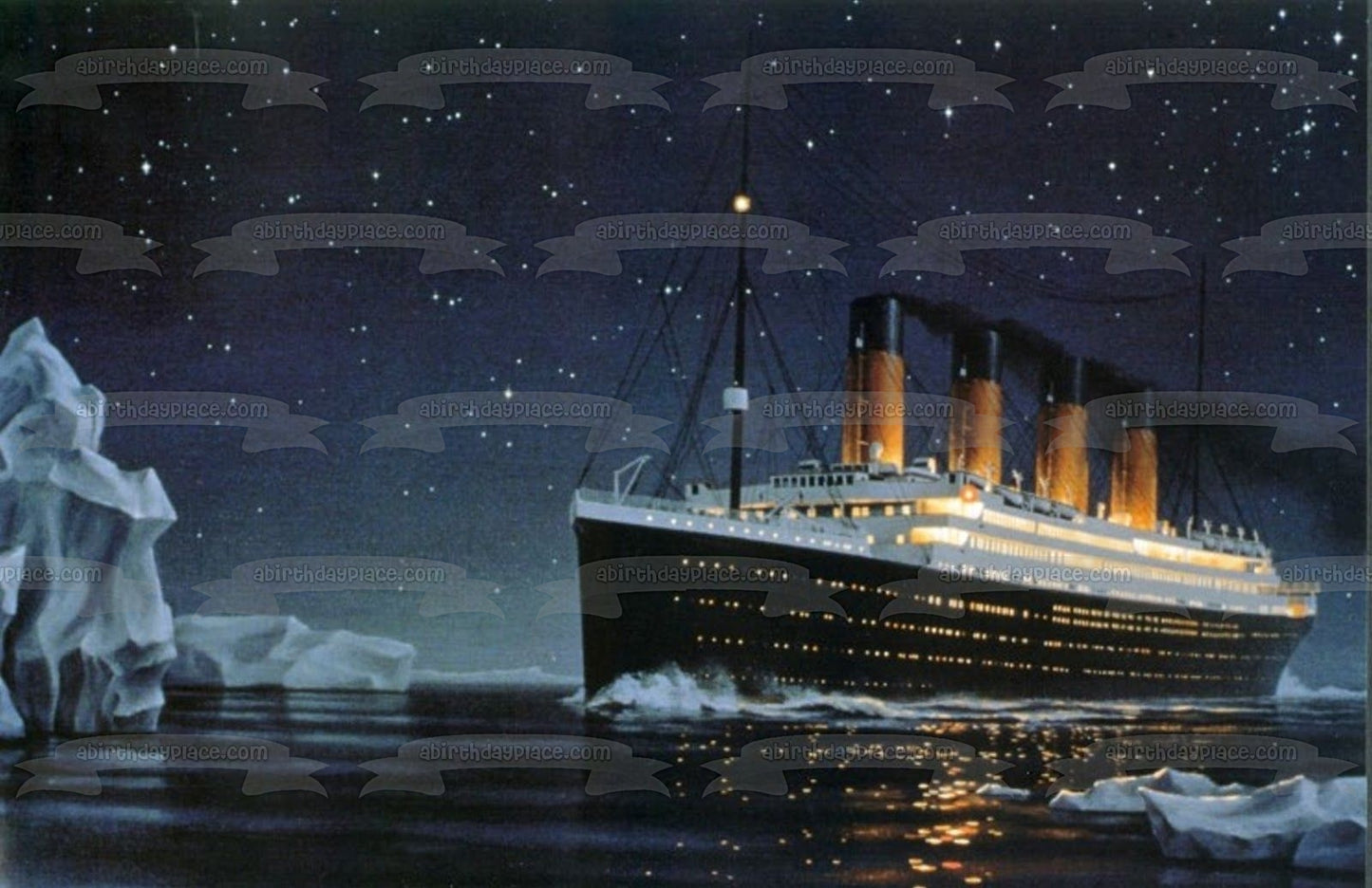 The Titanic Ship Icebergs Fondo de cielo estrellado Imagen comestible para decoración de tarta ABPID27352 