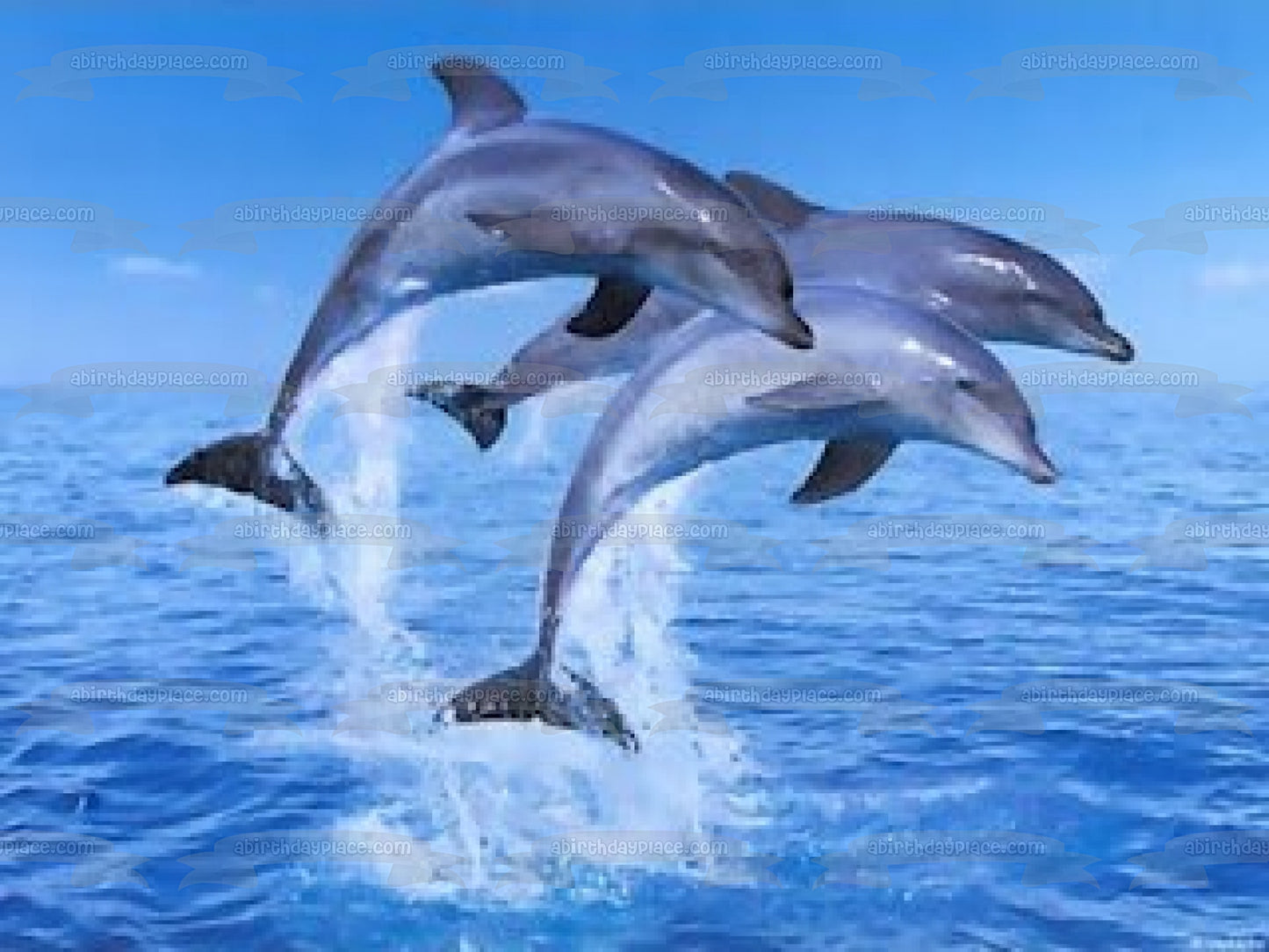 Decoración comestible para tarta con delfines saltando en el océano, imagen ABPID27405 