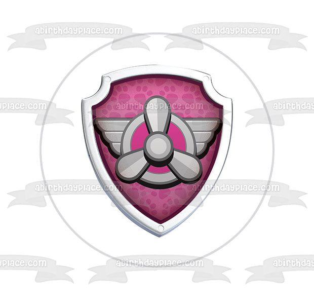 Insignia de Skye de la Patrulla Canina, decoración comestible rosa para tarta, imagen ABPID27437 